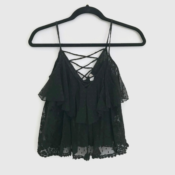 Free People Black Lace Crop Tiered Cami Top - Picture 2 of 5
